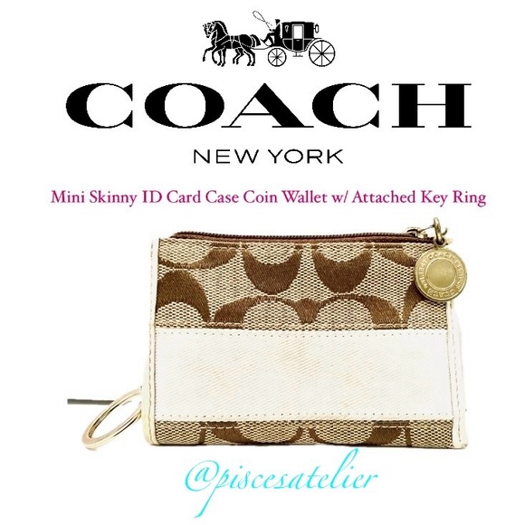 Coach Vintage Mini Skinny ID Card Case Coin Wallet w/ Attached Key Ring & Duster - Picture 7 of 11